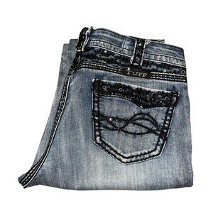 Cowgirl Tuff Straight Leg Womens Jeans Womens 33 32 Plus Size Distressed Blue